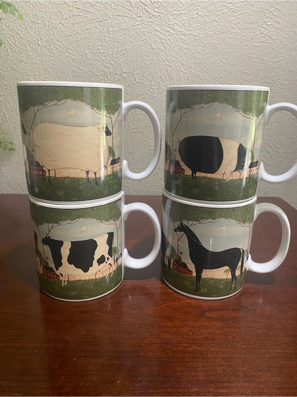 Vintage,Set of 4, Warren Kimble Folk Art Mugs from the Sakura Animal Collection